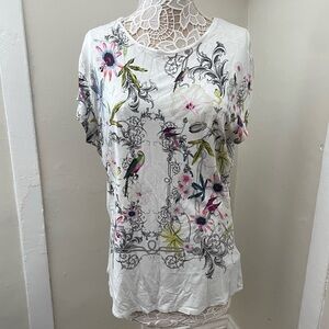 Ted Baker Multicolor Botanical Short Sleeve Stretchy Tee Size 14 Paraqueets